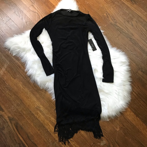 NWT LULUS LONG SLEEVE FRINGE BODYCON DRESS - Picture 5 of 6